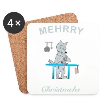Mehrry Christmehs, Weihnachten, kultiger Wolf - Untersetzer (4er-Set) - Weiß - Vorne