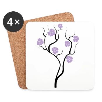 Tree with purple flowers - Creative illustration - Coasters (set of 4) - white - Front