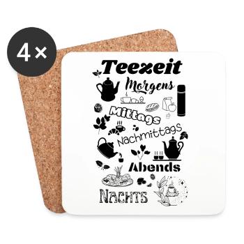 Teezeit ist zu jeder Tageszeit Tee trinken Sprüche - Untersetzer (4er-Set) - Weiß - Vorne