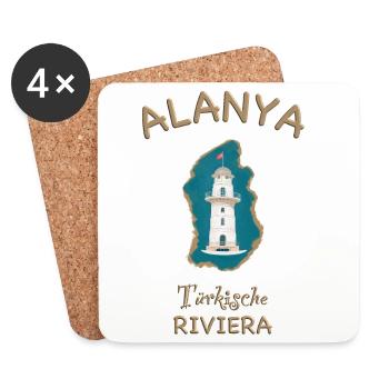 Alanya , Leuchtturm, Türkische Riviera - Untersetzer (4er-Set) - Weiß - Vorne