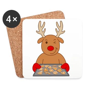 Reindeer Christmas biscuits Baking cookies - Coasters (set of 4) - white - Front