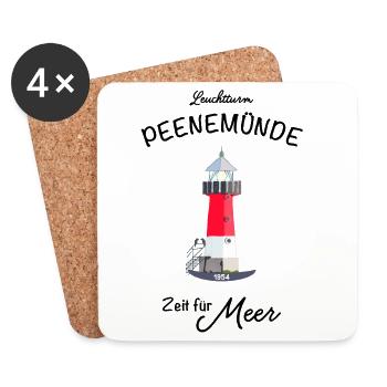 Leuchtturm Peenemünde, Ostsee, Meer, Handzeichnung - Untersetzer (4er-Set) - Weiß - Vorne