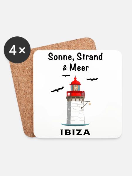 Ibiza Hafen, Leuchtturm, Sonne, Strand und Meer - Untersetzer (4er-Set) - Weiß