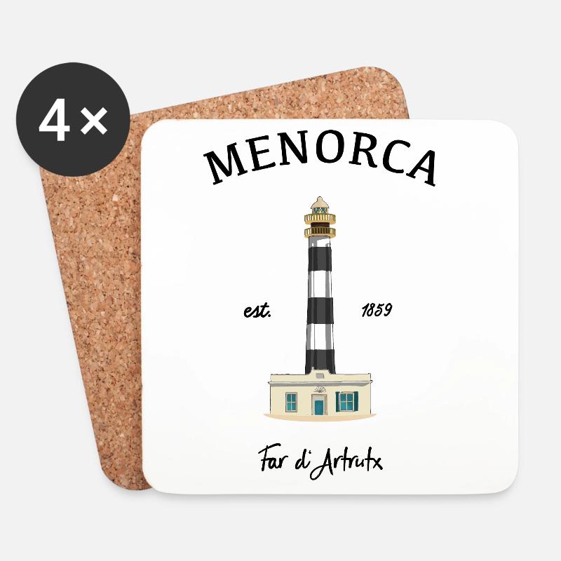 Menorca, Leuchtturm am Cap d‘Artrutx, Zeichnung - Untersetzer (4er-Set) - Weiß
