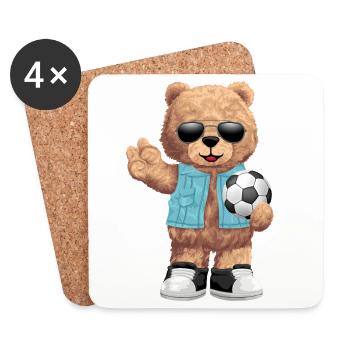 Ours cool avec ballon de football - Dessous de verre (lot de 4) - blanc - Devant