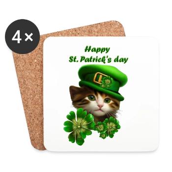 Un chaton mignon célèbre la Saint-Patrick - Dessous de verre (lot de 4) - blanc - Devant