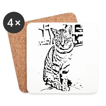 Cadeau mignon pour chats pour les amoureux des chats - Dessous de verre (lot de 4) - blanc - Devant