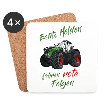 Echte Helden fahren rote Felgen! Traktor Spruch - Untersetzer (4er-Set) - Weiß - Vorne