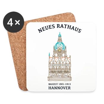 Hannover, Südseite Neues Rathaus, Wahrzeichen - Untersetzer (4er-Set) - Weiß - Vorne