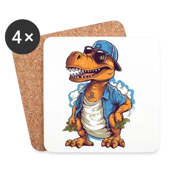Dino cool avec casquette tendance et lunettes de soleil - Dessous de verre (lot de 4) - blanc - Devant