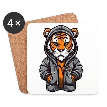 Tigre de la ville en sweat à capuche - Dessous de verre (lot de 4) - blanc - Devant