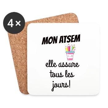 Cadeau atsem original - Dessous de verre (lot de 4) - blanc - Devant
