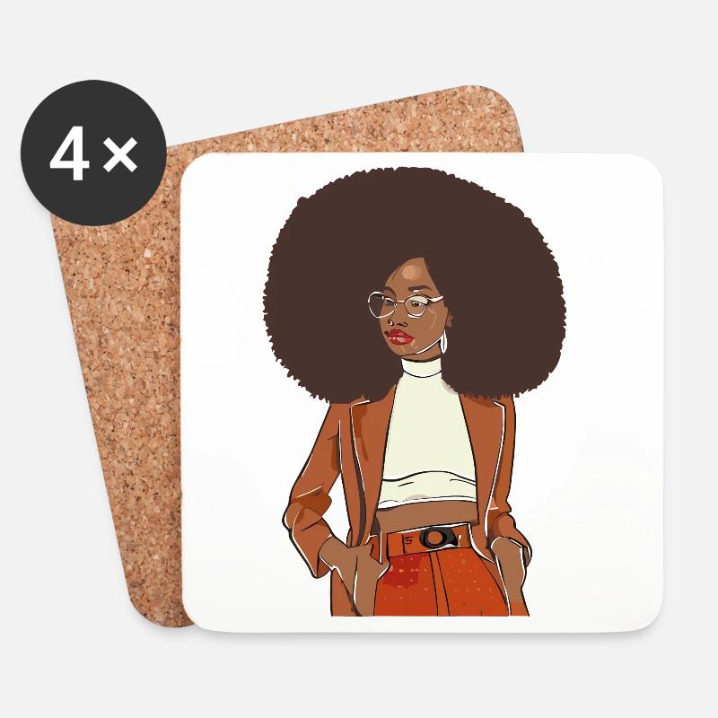 Afro-Chic mit orangefarbenem Blazer - Untersetzer (4er-Set) - Weiß