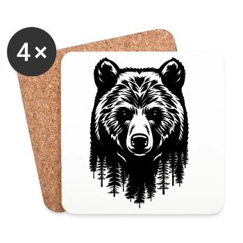 Bär Tattoo Ornament Natur Wald Grizzly Bären - Untersetzer (4er-Set) - Weiß - Vorne