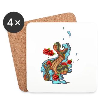 Colorful angry snake with flowers - Coasters (set of 4) - white - Front