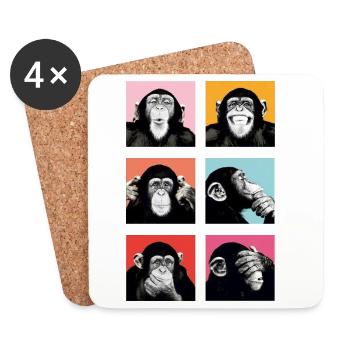 Pop-Art Affe Farbexplosion - Untersetzer (4er-Set) - Weiß - Vorne