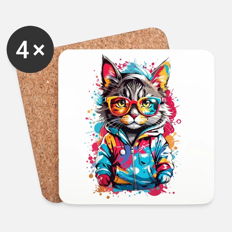 Coole Katze - Untersetzer (4er-Set) - Weiß