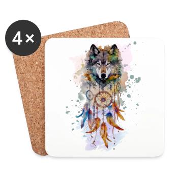 Loup à l’aquarelle capteur de rêves - Dessous de verre (lot de 4) - blanc - Devant