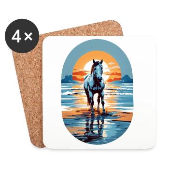 Cheval sur la plage - Dessous de verre (lot de 4) - blanc - Devant