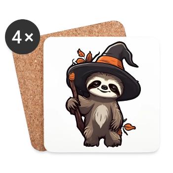Mignon paresseux d’Halloween avec chapeau de sorcière. - Dessous de verre (lot de 4) - blanc - Devant