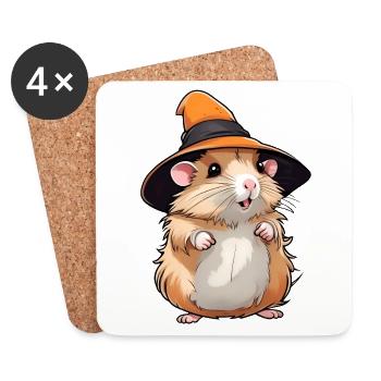 Mignon hamster d’Halloween avec chapeau de sorcière. - Dessous de verre (lot de 4) - blanc - Devant