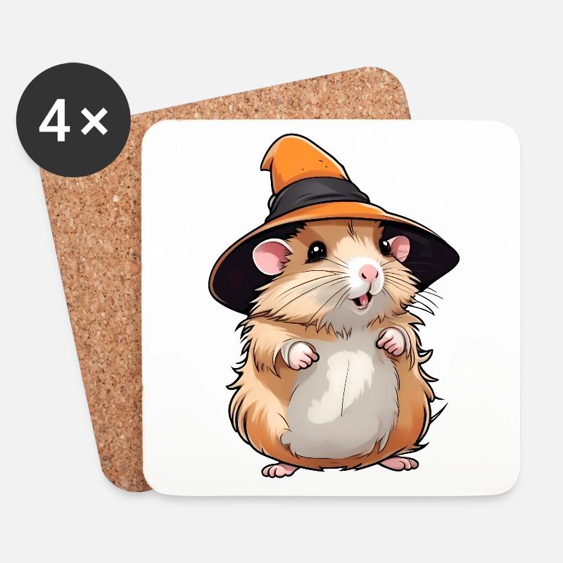 Niedlicher Halloween Hamster mit Hexenhut. - Untersetzer (4er-Set) - Weiß