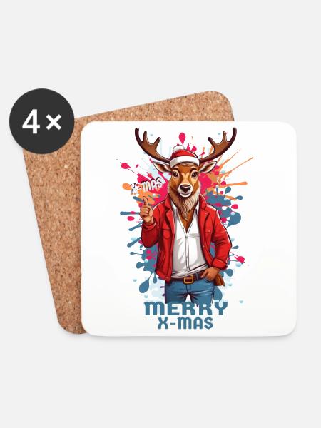 Coole Rudolph das Rentier - Untersetzer (4er-Set) - Weiß