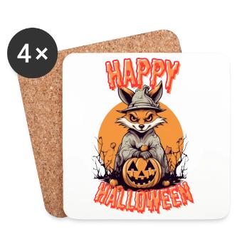 Imprimé renard d’Halloween effrayant - Dessous de verre (lot de 4) - blanc - Devant