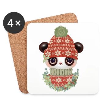 Panda mignon avec pull, bonnet et couronne - Dessous de verre (lot de 4) - blanc - Devant