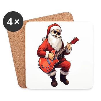 Weihnachtsmann Gitarre Weihnachten Heiligabend - Untersetzer (4er-Set) - Weiß - Vorne