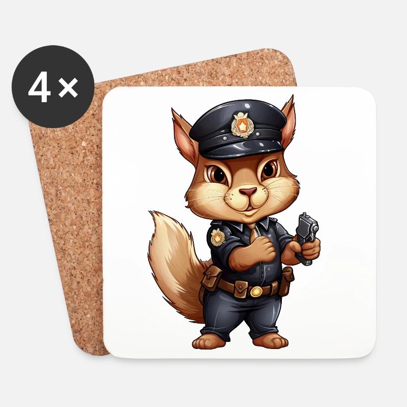 Eichhörnchen Polizist - Untersetzer (4er-Set) - Weiß