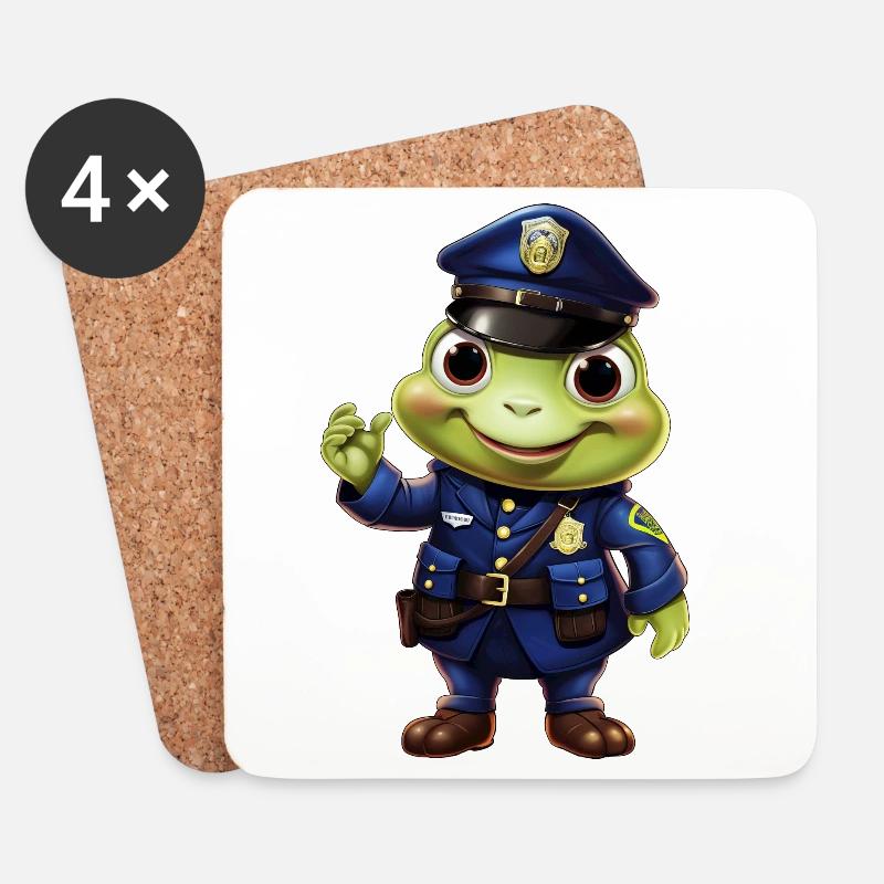 Polizei Frosch - Untersetzer (4er-Set) - Weiß