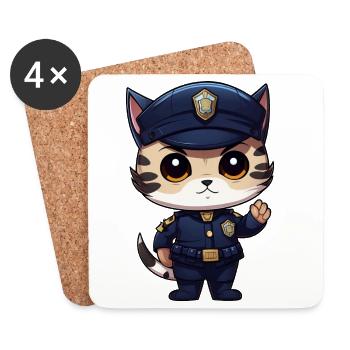Chat policier - Dessous de verre (lot de 4) - blanc - Devant