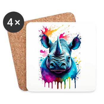 Rhinoceros Colorful - Rhino Rhinoceros - Coasters (set of 4) - white - Front