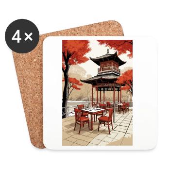 Café asiatique - Dessous de verre (lot de 4) - blanc - Devant