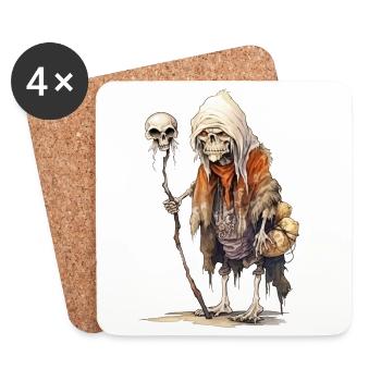 Magicien osseux avec bâton de crâne – Fantasy - Dessous de verre (lot de 4) - blanc - Devant
