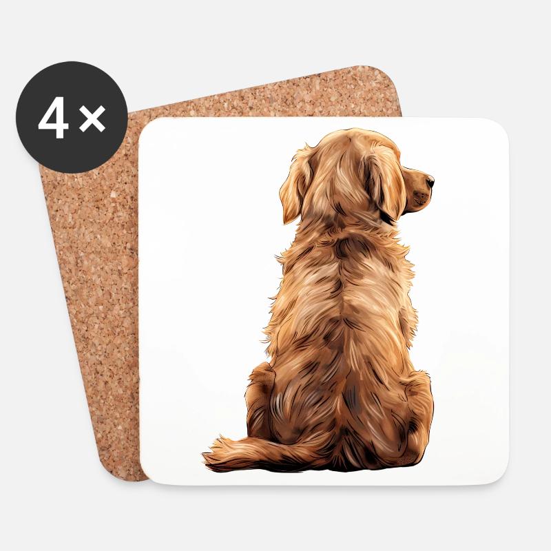 Golden retriever - Dessous de verre (lot de 4) - blanc
