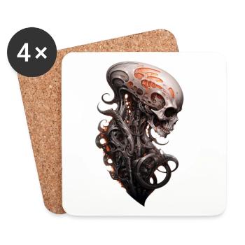 Alien Schädel Wirbelsäule Dark Fantasy Shirt - Untersetzer (4er-Set) - Weiß - Vorne