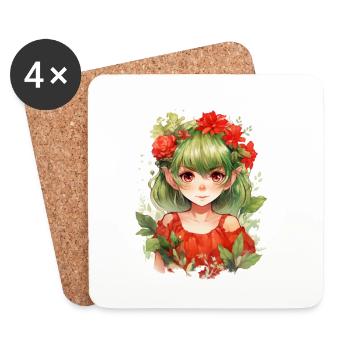 Little Elf Green Hair Floral Fantasy Shirt - Coasters (set of 4) - white - Front