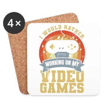 I'd rather work on video games - Coasters (set of 4) - white - Front