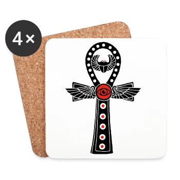 Croix de vie égyptienne (noir) - Dessous de verre (lot de 4) - blanc - Devant