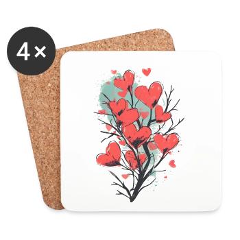 Beautiful Tree with Red Hearts in it. - Coasters (set of 4) - white - Front