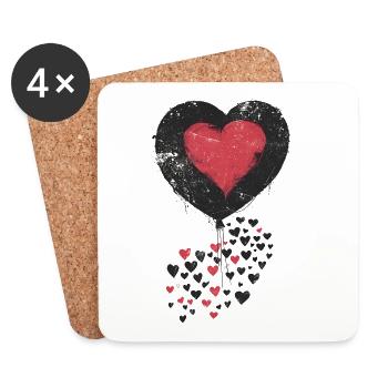 Heart Balloon with Surrounding Black and Red heart - Coasters (set of 4) - white - Front