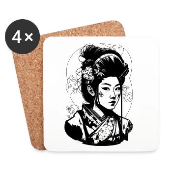 Dessin comique d’une geisha manga japonaise - Dessous de verre (lot de 4) - blanc - Devant
