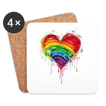 Abstract Rainbow Heart with Ink Splatters - Pride - Coasters (set of 4) - white - Front