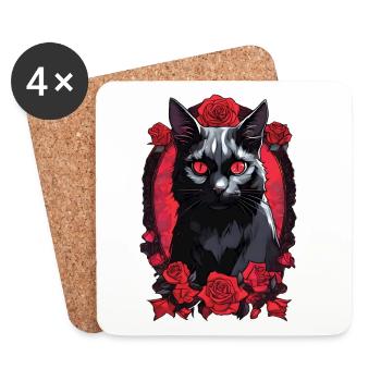 Gothic Schwarze Katze Porträt - Untersetzer (4er-Set) - Weiß - Vorne