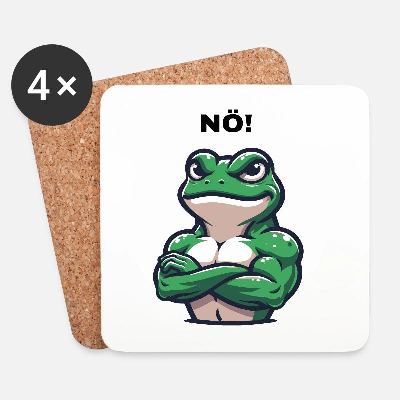 Trotziger Frosch mit 'NÖ!' - Einzigartiges Design - Untersetzer (4er-Set) - Weiß