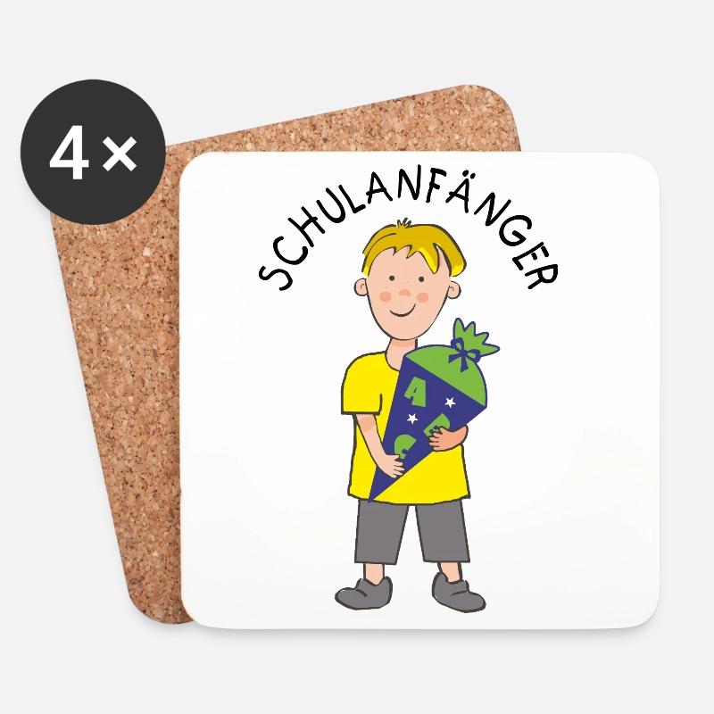 Schulanfänger - Junge mit ABC Zuckertüte - Untersetzer (4er-Set) - Weiß