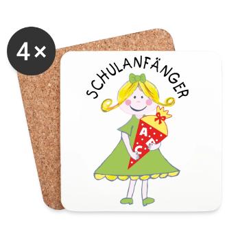 Débutants à l’école 2026 - Fille avec cône d’école - Dessous de verre (lot de 4) - blanc - Devant