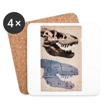 Vintage T-Rex Skull Dinosaur Fossil Tyrannosaurus - Coasters (set of 4) - white - Front